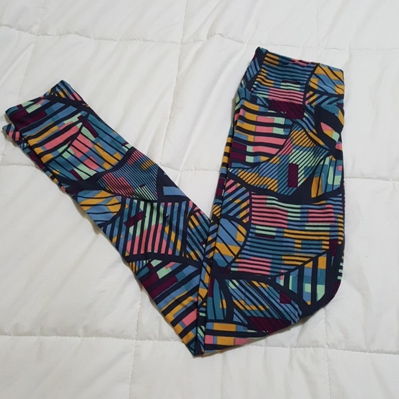 LuLaRoe Pants - Lularoe OS Leggings Blue Pink Green Stripe